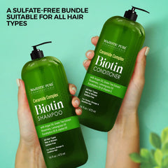 Majestic Pure Biotin Shampoo image featuring argan oil drop for nourishing moisture