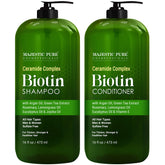 Majestic Pure Biotin Shampoo Set bottle front highlights sulfate-free formula for thicker hair