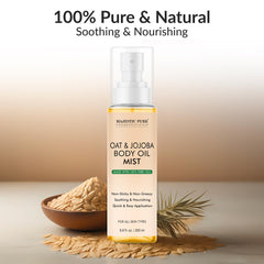 Majestic Pure Oat & Jojoba Body Mist spray demonstrates easy application and quick absorption after shower.