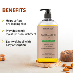 Majestic Pure Sweet Almond Oil amber bottle signals premium skin care.