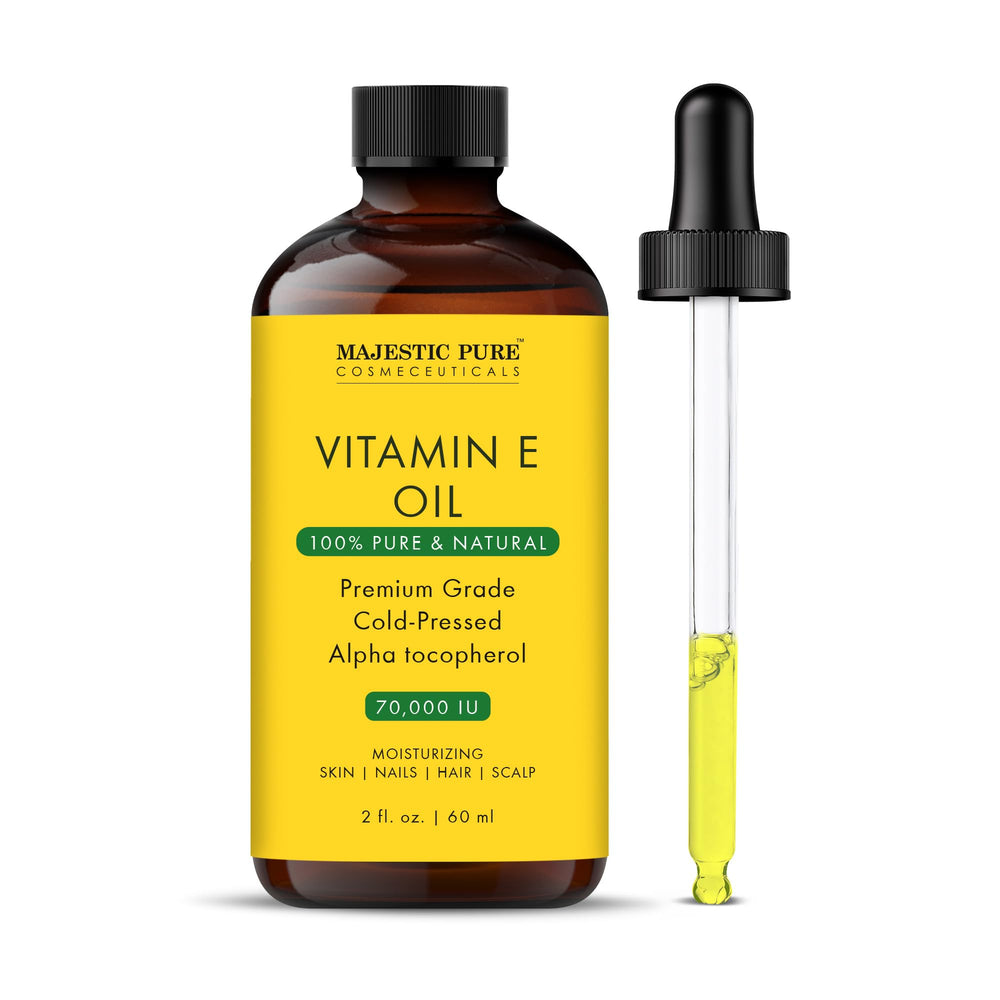 Majestic Pure Vitamin E Oil 2oz bottle for daily skin care.