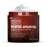 Majestic Pure Whipped Argan Oil Face Cream bottle shows rich hydration for dry skin.