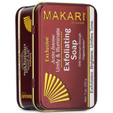 MAKARI Exclusive Exfoliating Soap packaging shows detoxifying cleansing for radiant skin