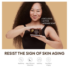 MAKARI Soap texture close-up emphasizing gentle exfoliation and smooth skin feel