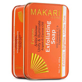 MAKARI Extreme Active Argan & Carrot Oil Exfoliating Soap 7oz pack shot highlights radiant cleanse