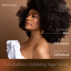 Makari Pure Radiance Scrub texture close-up showing gentle exfoliation.