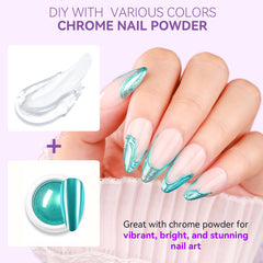Makartt 3D gel nail art chrome powder mix enables metallic, futuristic effects.