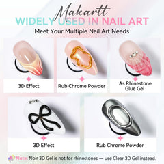 Makartt noir black 3D gel adds bold depth for dramatic sculpted nails.