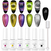 Makartt cat eye yellow gel polish shows magnetic 9D effect for bold nails.