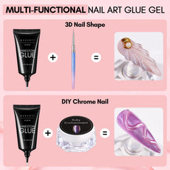 Makartt glue and chrome powder pairing for a mirror-like nail finish.