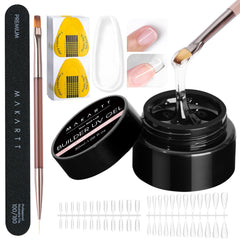 Makartt clear gel builder kit demonstrates self-leveling nails for durable extensions.