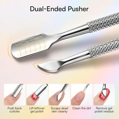 Makartt cuticle pusher dual-ended for lifting cuticles and edge cleaning.