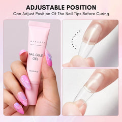 Makartt Gel Nail Glue with UV lamp guidance for home use and curing.