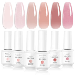 Makartt gel nail polish set nude pink swatches for natural-looking manicures, ideal for daily wear.