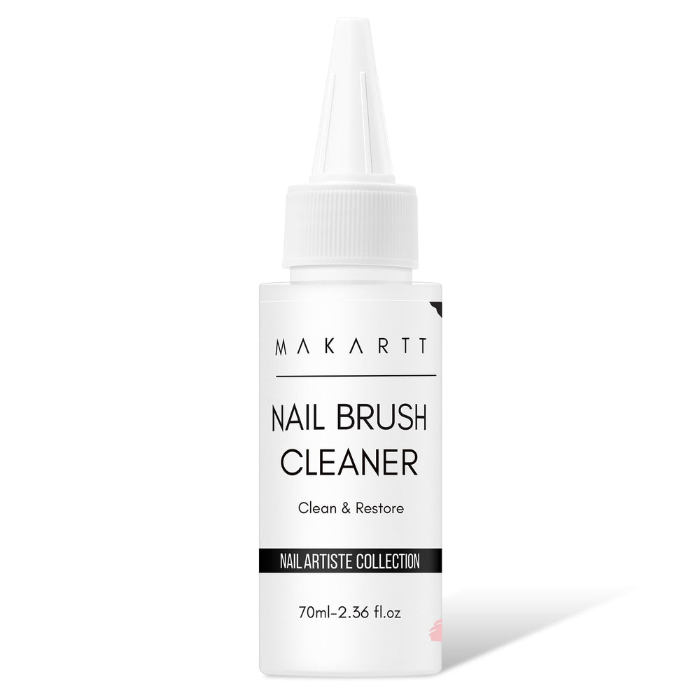 Makartt nail brush cleaner bottle 70ml shown with bristles ready for cleaning and rejuvenation.