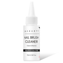 Makartt nail brush cleaner bottle 70ml shown with bristles ready for cleaning and rejuvenation.