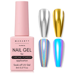 Makartt No Wipe Gel Top Coat with chrome powder for a smooth, reflective shine