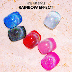 Makartt Rainbow Cat Eye Gel Nail Polish displays 3D glitter layers adding depth