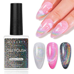 Makartt Rainbow Cat Eye Gel Nail Polish closeup with rainbow holographic sparkle for chic nails
