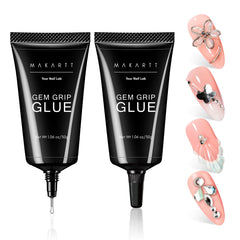 Makartt rhinestone glue bottle close-up showing 60g capacity for long-lasting gem adhesion.