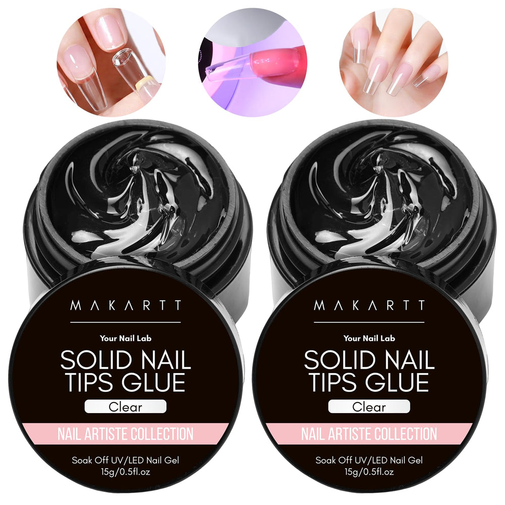 Makartt solid nail glue bottle close-up shows clear, long-lasting bond.