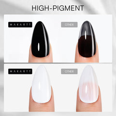 Makartt white gel polish bottle close-up showing crisp, clean nails