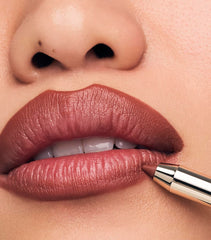 Make Beauty Lip Continuum Euphoric swatch reveals deep rosy nude shade.