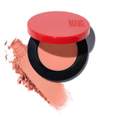 MAKE Beauty Skin Mimetic Amber Glow compact with long-lasting coral nude blush.