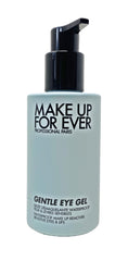Make Up For Ever Gentle Eye Gel Remover bottle close-up, fragrance-free and alcohol-free for sensitive eyes.