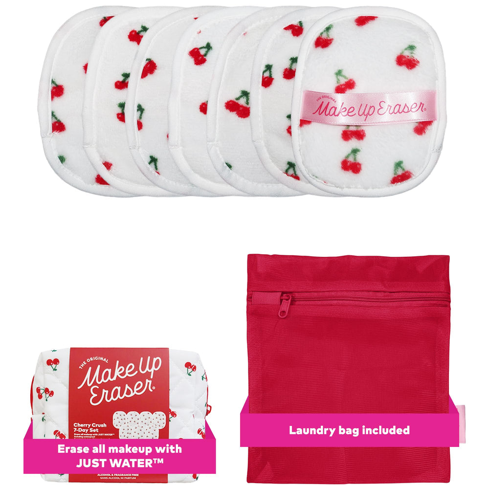MakeUp Eraser Cherry Crush 7-Day Set displayed for gentle water-only makeup removal