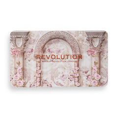 Makeup Revolution Regal Romance packaging with rose print for elegant display.