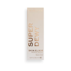 Makeup Revolution Superdewy Serum bottle with pump showing dewy finish