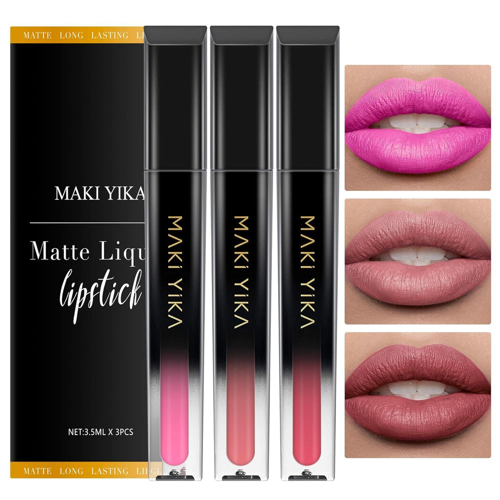 MAKI YIKA 3pc matte lipstick set in elegant packaging for gifting
