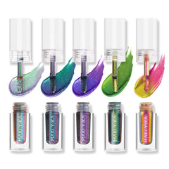 Maki Yika glitter liquid eyeshadow swatch showing color-shifting shimmer for daytime looks.
