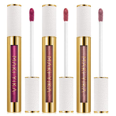 MAKI YIKA metallic lipstick in hot pink swatch showing vibrant shine and long wear