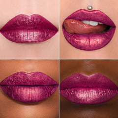 MAKI YIKA metallic lipstick in red displays high gloss and transfer-proof formula