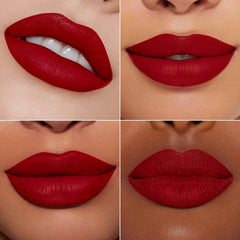 Swatches of MAKI YIKA red lipstick reveal vibrant transfer-resistant shade