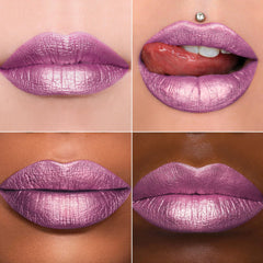 MAKI YIKA metallic pink lipgloss application shows smooth, high shine