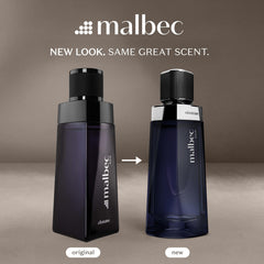 Malbec Noir bottle close-up showing spice and lavender for refined scent.
