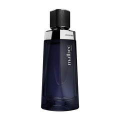Malbec Noir bottle close-up highlighting woody notes for daily wear.