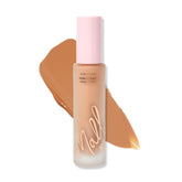 Mally Beauty Stress Less Foundation tan bottle-pump highlights easy application and medium-to-full coverage.