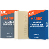 Mando acidified cleansing bar front view showing compact 5oz bar for daily use