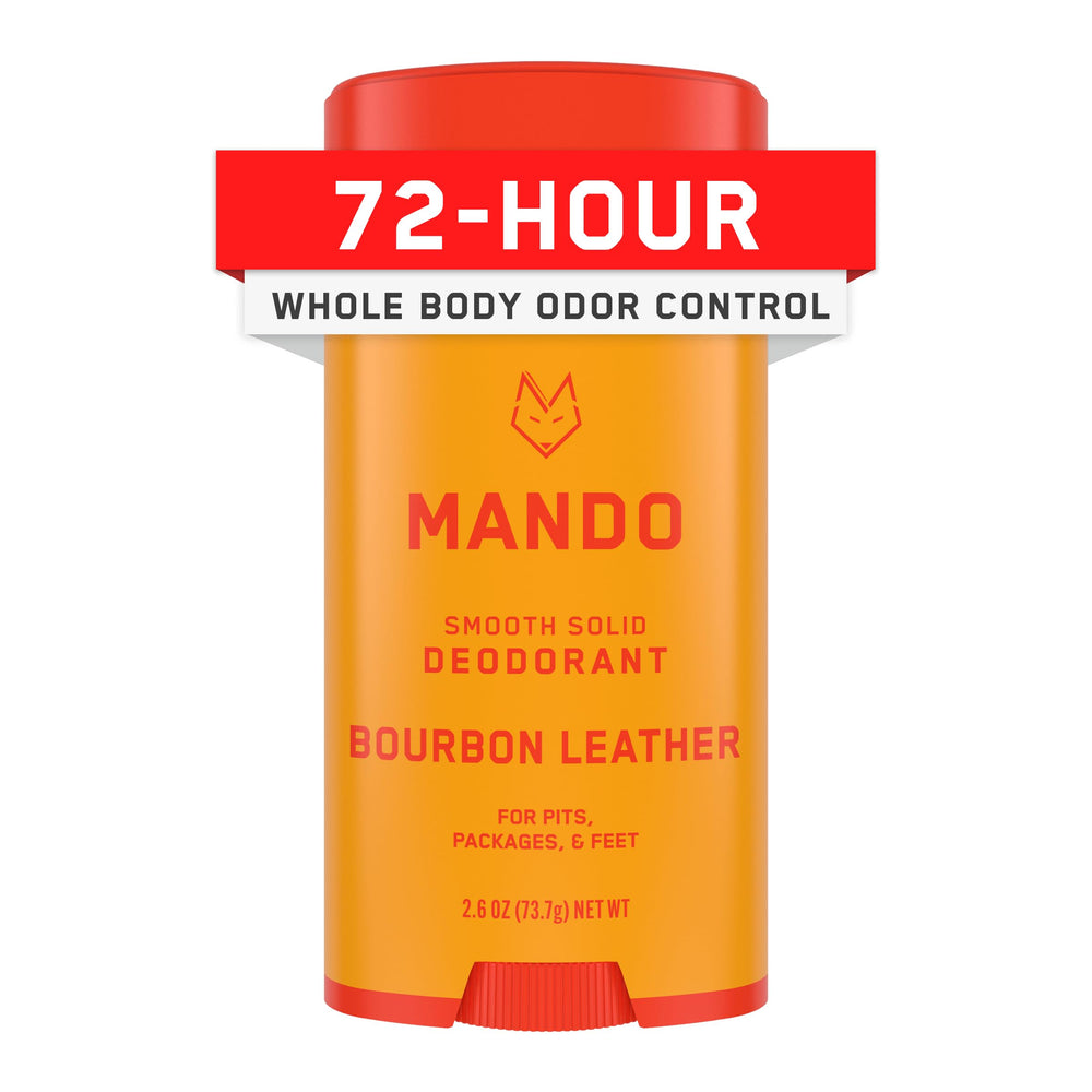 Mando Bourbon Leather deodorant stick shows long-lasting odor protection.
