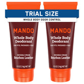 Mando Bourbon Leather deodorant tube close-up for travel use