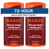 Mando Bourbon Leather smooth solid stick closeup showing premium texture and all-day odor control.