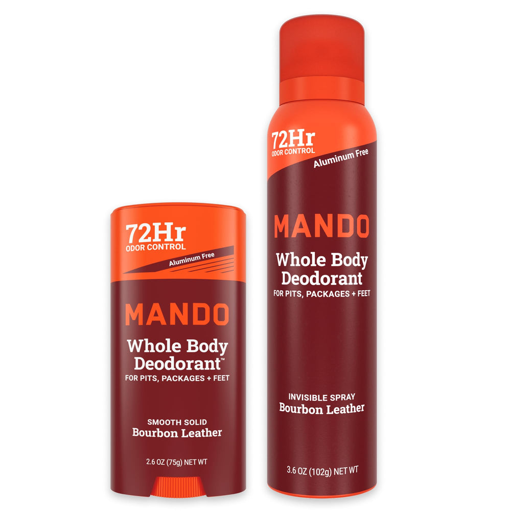 Mando Bourbon Leather solid stick delivers targeted odor protection all day.