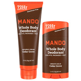 Mando cream tube in hand applying long-lasting odor control