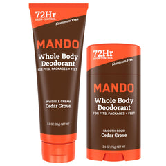 Mando cream tube in hand applying long-lasting odor control