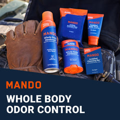 Mando deodorant spray offers refreshing mist and mess-free coverage.