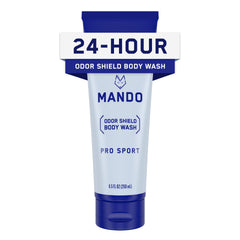 Mando Odor Shield Body Wash bottle showing design for daily odor control
